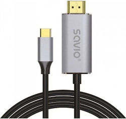 Savio CL-171 HDMI 2.0 HDMI male - USB-C male 2m Ασημί Savio CL-171 HDMI 2.0 HDMI male - USB-C male 2m Ασημί