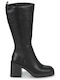 Leder Damenstiefel mit hohem Absatz Schwarz