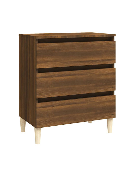 Wooden Chest of Drawers with 3 Drawers Brown 60x35x69cm