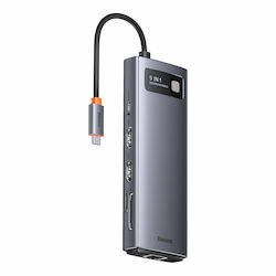 Baseus Metal Gleam USB-C Stație de andocare cu HDMI 4K PD Ethernet Argint
