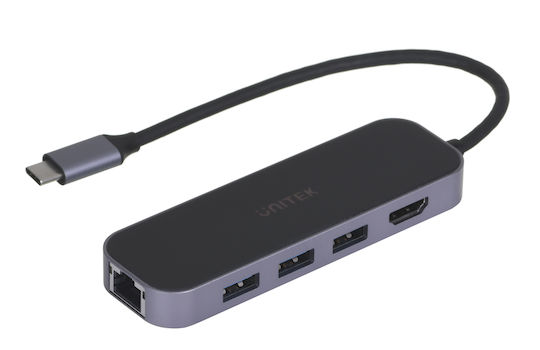 Unitek USB-C Docking Station με HDMI 4K PD Ethernet Μαύρο (D1084A)