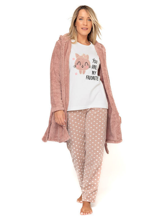 Women's Fleece Pyjama Set with Robe (20208) - Chocolate