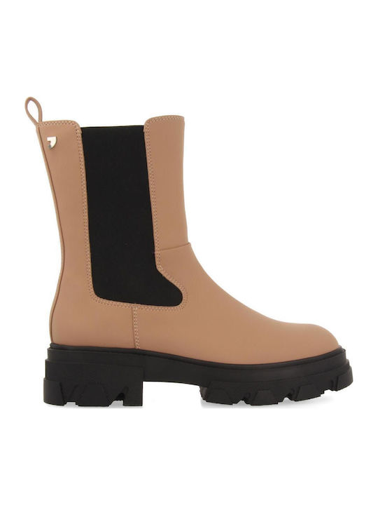 Leather Women's Chelsea Boots with Medium Heel Pink