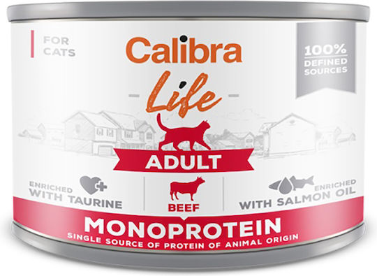 Calibra Wet Cat Food for Adult Cats in Cans with Beef Grain Free 200g