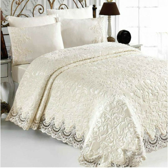 Saray Home Romantic Velvet Double Blanket 230x245cm Ivory