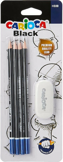 Carioca Pencil HB Set with Eraser Black 4pcs C