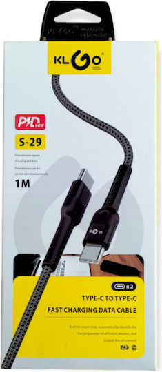 KLGO S-29 USB 2.0 Cable USB-C Male - USB-C 60W PD Black 1m