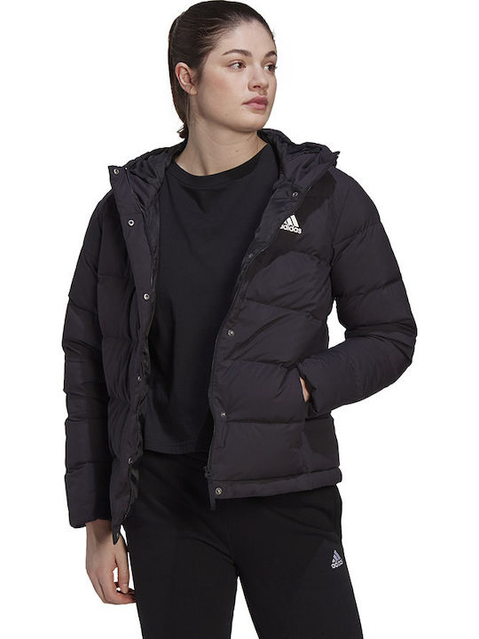 Helionic Women's for Hiking Short Puffer Jacket for Winter with Hood Black