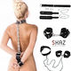 Neck & Limb Restraint Set Leather Set with Collar, Chain & Handcuffs