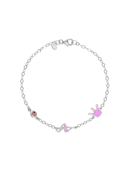 Silber 925 Versilbertes Armband mit Ballerina & Krone mit rosa Emaille und Guckloch TGS-21267W