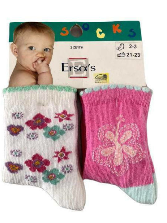 Παιδικές Κάλτσες Ersa's Socks με σχέδιο Λουλούδια σε συσκευασία 2 ζευγαριών