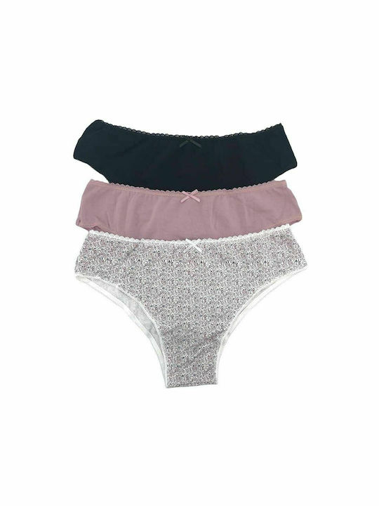 IDER Baumwolle Damen Brasilien 3Pack Floral/Black/Dusty Pink