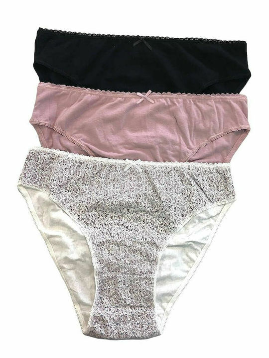 Damen Slip 3Pack Floral/Black/Dusty Pink