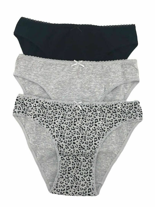 Βαμβακερά Γυναικεία Slip 3Pack Black/Animal/Grey Melange