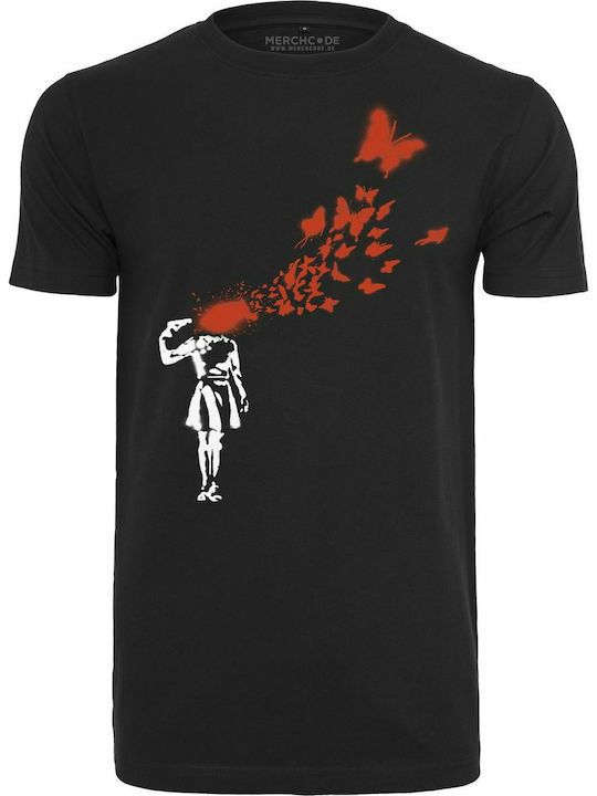 Merchcode Banksy Butterfly T-shirt Μαύρο