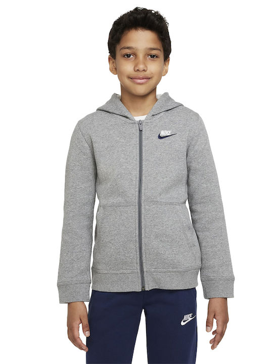 Nike Αθλητική Παιδική Ζακέτα Φούτερ με Κουκούλα Γκρι