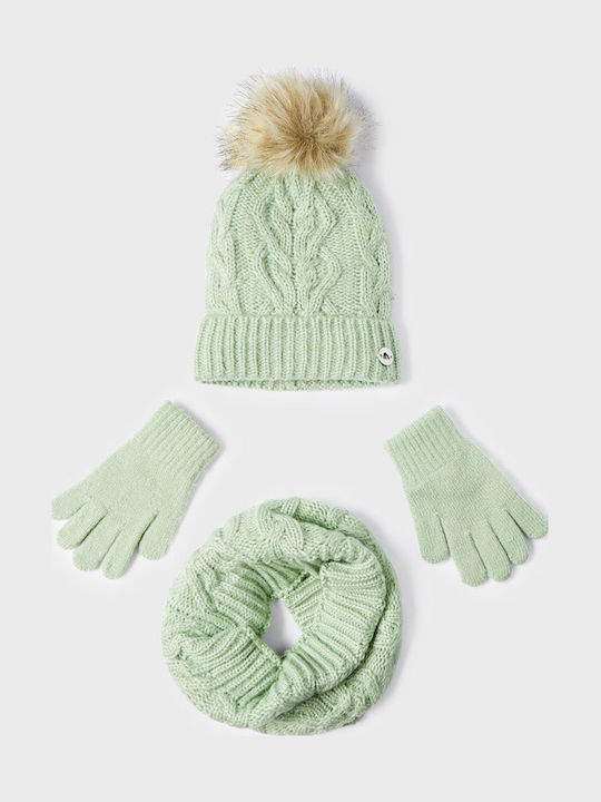 Kinder Mütze Set mit Handschuhe Gestrickt Grün