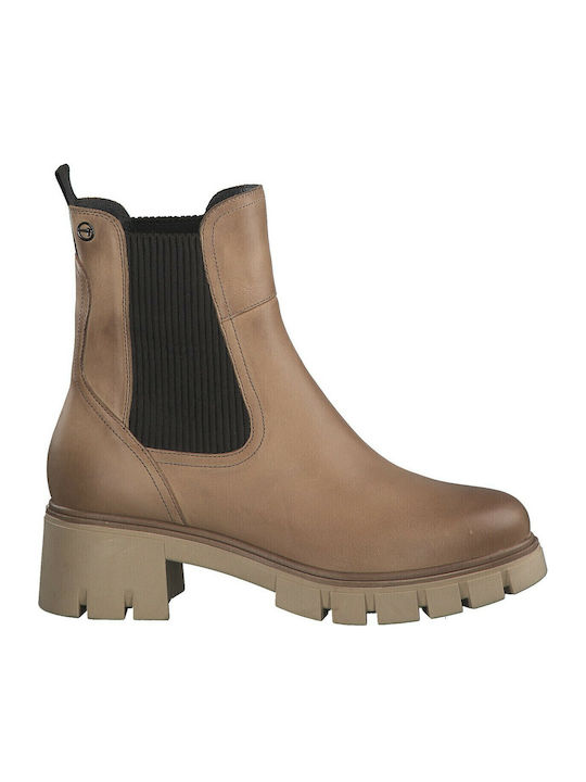 Leather Women's Chelsea Boots with Medium Heel Beige