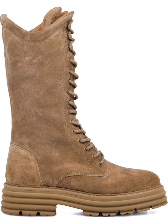 Suede Women's Ankle Boots Beige