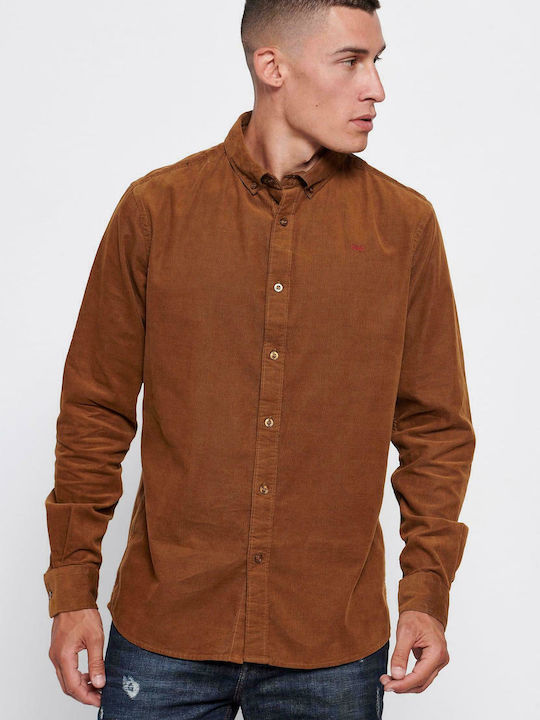 Funky Buddha Men's Shirt with Long Sleeves Regular Fit Brown