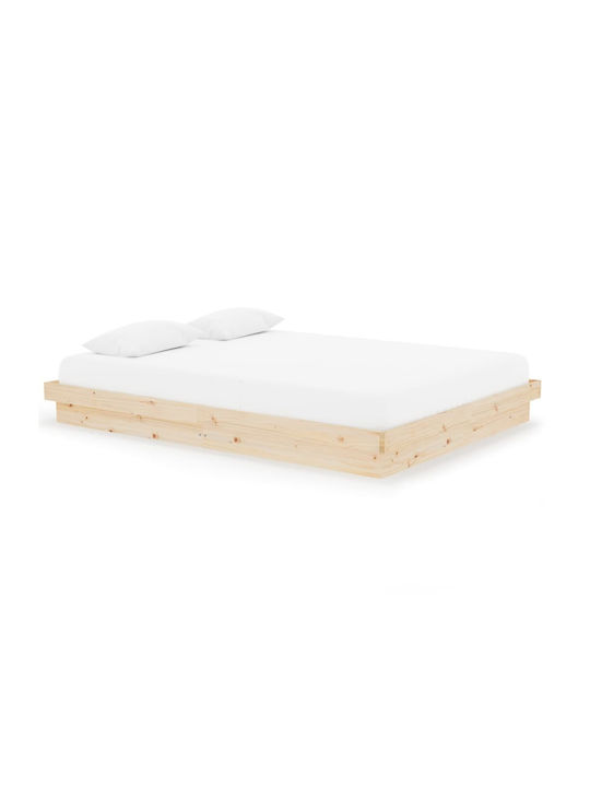 Κρεβάτι Διπλό από Μασίφ Ξύλο Φυσικό με Τάβλες για Στρώμα 150x200cm