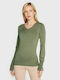 Guess Women's Blouse Long Sleeve with V Neckline Green