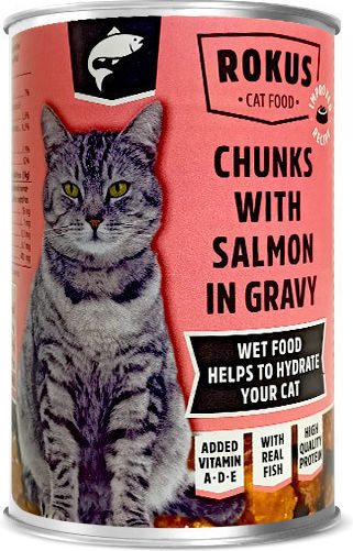 Rokus Wet Food for Adult Cats in Cans with Salmon 410gr