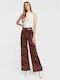 Guess Women's High-waisted Fabric Trousers with Elastic in Relaxed Fit Floral Burgundy