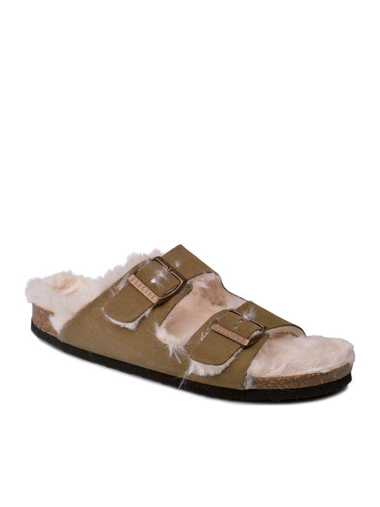 Plakton Afelpado Leather Slippers Green