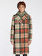 Volcom Women's Checked Midi Coat with Buttons Brown