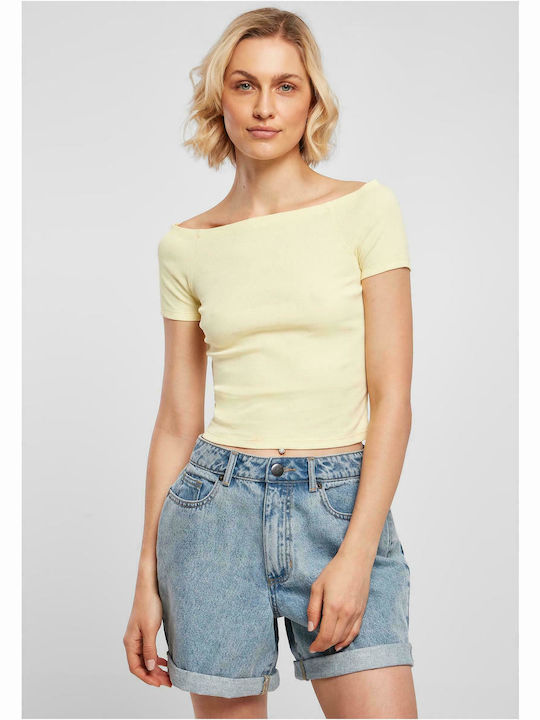 Urban Classics Women's Summer Crop Top Off-Shoulder Cotton Short Sleeve Soft Yellow