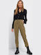 Women's Fabric Trousers with Elastic Regular Fit Deep Forest