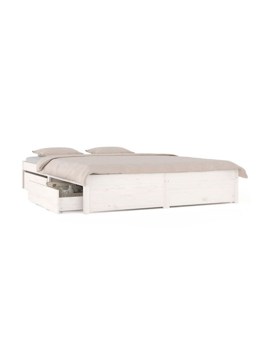 Κρεβάτι Διπλό από Μασίφ Ξύλο Φυσικό με Συρτάρια & Τάβλες 140x200cm