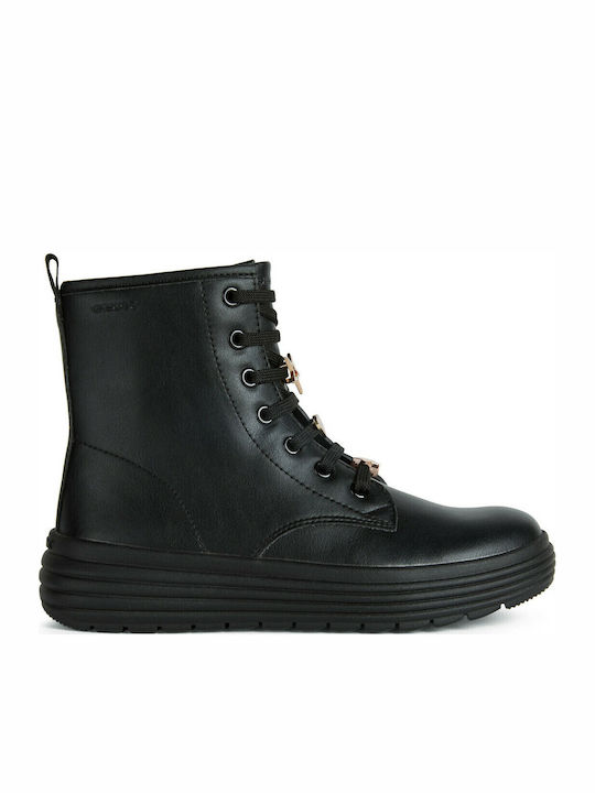 J PHAOLAE Anatomical Leather Kids Boots with Laces Black