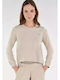 Women's Crop Top Cotton Long Sleeve Beige