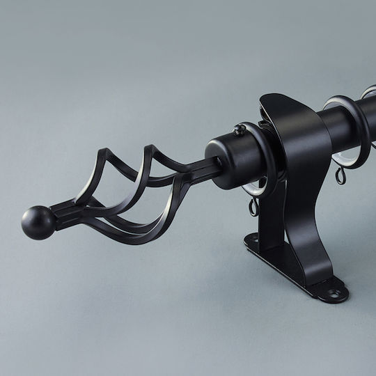 My Home Luxury Ausziehbare Metallische Vorhangstange Kugel Einzeln Φ25mm 160-310cm Schwarz 141-16310