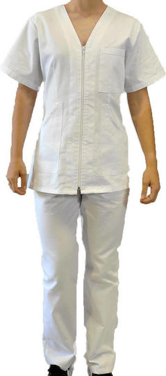 Fabrik 10035 Women's White Pants & Blouse Set Cotton and Polyester