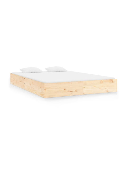 Double Bed Solid Wood with Slats Natural 150x200cm