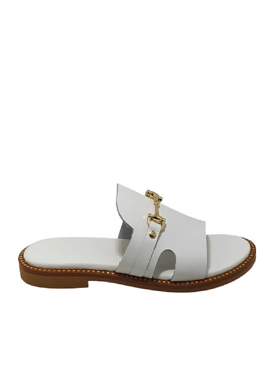 Gk Shoes Leather Women's Flat Sandals in White ...