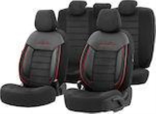 Otom Car Cover Set 11pcs Leatherette Comfortline Design Black / Red