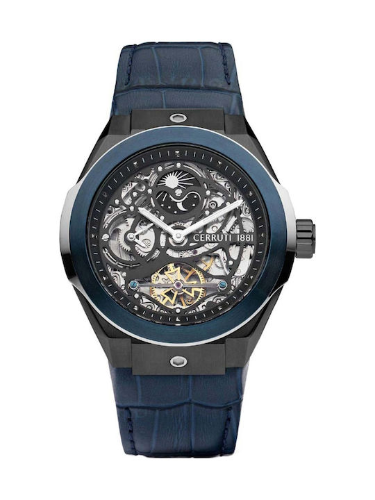 Ruscello Herrenuhr 44mm Automatisch mit Blau Lederarmband