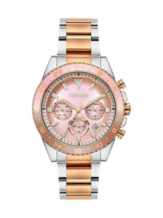 Breeze Defacto Γυναικείο Ρολόι 42mm Χρονογράφος Μπαταρίας με Ροζ Χρυσό Μεταλλικό Μπρασελέ