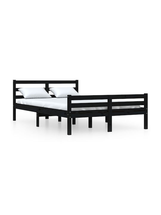 Κρεβάτι Διπλό από Μασίφ Ξύλο Μαύρο για Στρώμα 150x200cm