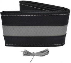 Otom Κάλυμμα Τιμονιού Αυτοκινήτου Otom Stitching Ραφτό με Διάμετρο 37-39εκ. από Δερματίνη Μαύρο με Γκρι Ραφή
