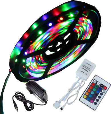 Ταινία LED Τροφοδοσίας 12V RGB Μήκους 5m Σετ με Τηλεχειριστήριο και Τροφοδοτικό