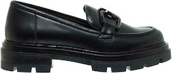 Mourtzi Δερμάτινα Γυναικεία Loafers σε Μαύρο Χρώμα