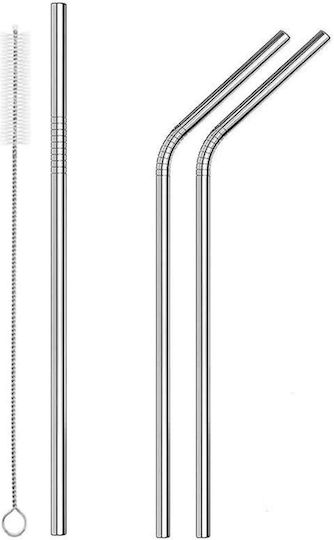 Sidirela Straws Metal Silver Reusable Stainless Steel with Brush 3pcs