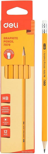 Deli Pencil HB Set with Eraser Yellow