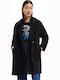 London Women's Black Coat with Buttons