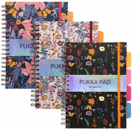 Pukka Spiral Notebook Ruled B5 100 Sheets 4 Subjects Bloom 1pcs (Μiscellaneous Designs/Colors)